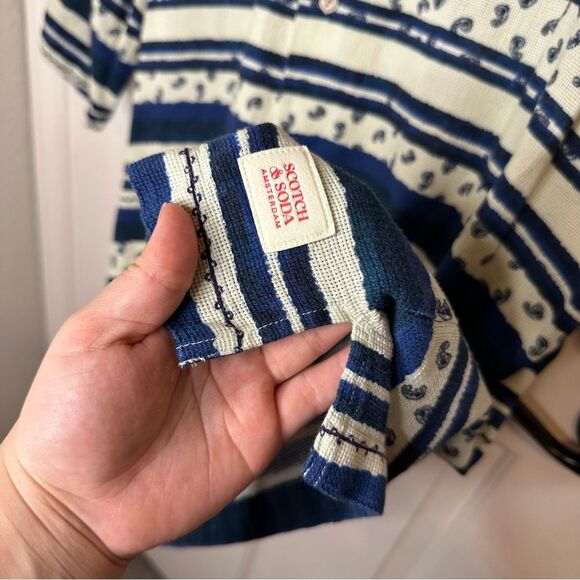 Scotch & Soda Navy Blue Creme Patchwork Printed Camp Button Down Shirt XL Indie - Picture 7 of 12